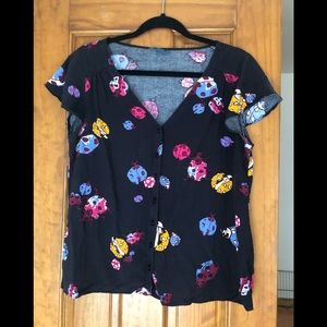🌈3/$20 Modcloth Short Sleeve Ladybug Print Office Blouse